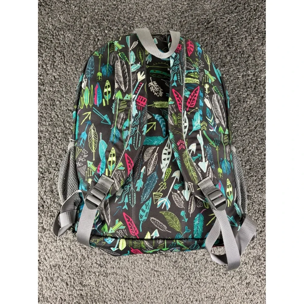 LL Bean Deluxe Book Pack Backpack Black Multi Feather Arrow Print School Bag